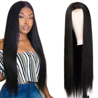 China Vigorous Straight Hair Silky Straight Wave 28 Inches Extension Wigs Cheap Heat Resistant Woman Ombre Long Full Synthetic Hair Wig With Lace Front for sale