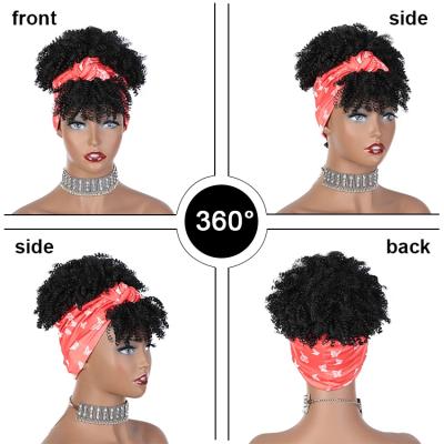 China Free Sample Curly Curly Wigs Black Women Grab With Wrap Synthetic Tied Bangs Curly Curly Hair Band Bun Headband Wig for sale