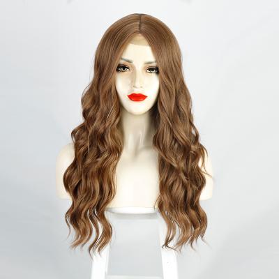 China Hot Selling Wig 2021 Silky Wavy Vigorous Ombre Brown Lace Front Wig Synthetic Hair Synthetic Hair For Black Women for sale