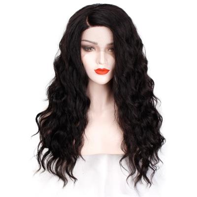 China Long Natural Sturdy Wavy Wave Side Part Synthetic Lace Front Wig Heat Resistant Long Wavy Hair Wigs For Black Women for sale