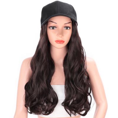 China Brown Color Women Wavy Curly Hair Wholesale Wig Caps Long Wave Baseball Cap Wave Extensions Wavy Wig Caps for sale