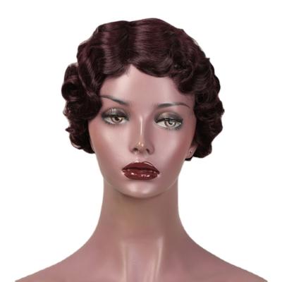 China Good Quality Short Wavy Vigorous Finger Wigs Deep Wave Pixie Cut Red For Women Color Short Synthetic Wigs Wholesale Price for sale