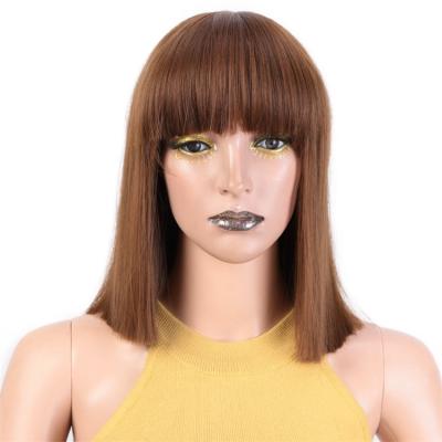 China Colored Heat Resistant Middle Long Straight With Bangs Fiber Short Hair Multi Color Synthetic Wigs For Black Women for sale