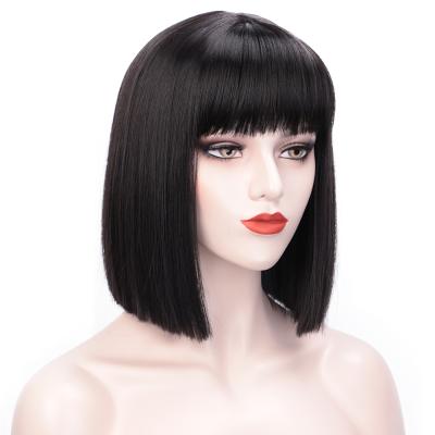 China Cheap Sturdy Black Colorful Resistant Synthetic Short Straight Bob Wig With Bangs Heat Short Straight Wig For Black Women for sale