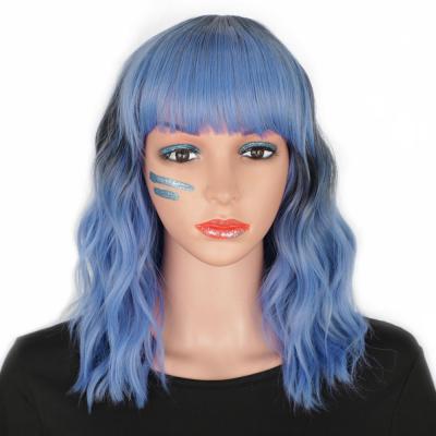 China Wholesale Safe Cheap High Quality Afro Blue Black Blue Body Wave Ombre Heat Synthetic Short Wigs Fiber For Black Women for sale