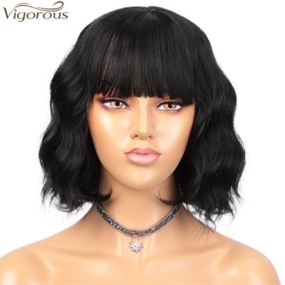 China Short Vigorous Curly Wavy Wavy Wig With Bangs For Black Women Color Women Hair Synthetic Natural Heat Resistant Fiber Bob Wigs for sale