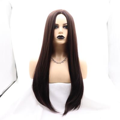 China Wholesale Cheap High Quality Vigorous Silky Straight Wave Long Heat Resistant Brown For Color Women Synthetic Wig None Lace for sale