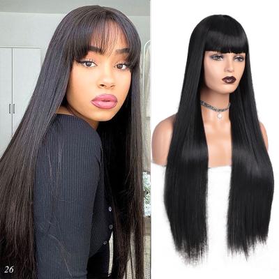 China Glueless Long Straight Natural Black Wig Long Color Hair Delivery Synthetic Hair Wigs With Bangs For Black Women for sale