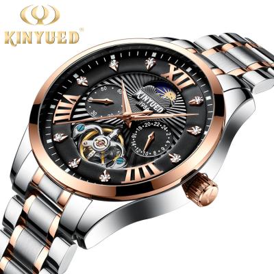 China KINYUED Stainless Steel Watch Band OEM Mechanical Watch Manufacturer Automatic Skeleton Watch Men for sale