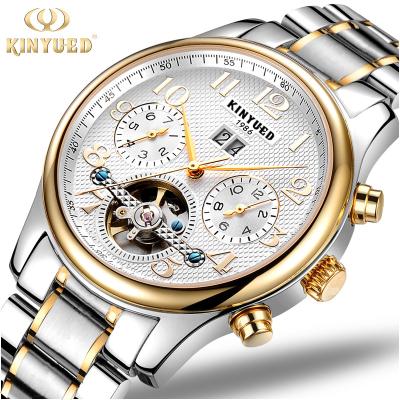 China KINYUED  stainless steel automatic mechanical watch for men skeleton water resistant watch for sale