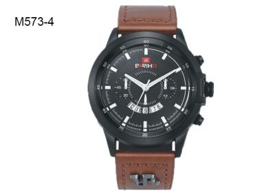 China Analog Display Men's Quartz Watch Chronograph Date Leather Band Wristwatch M573 for sale