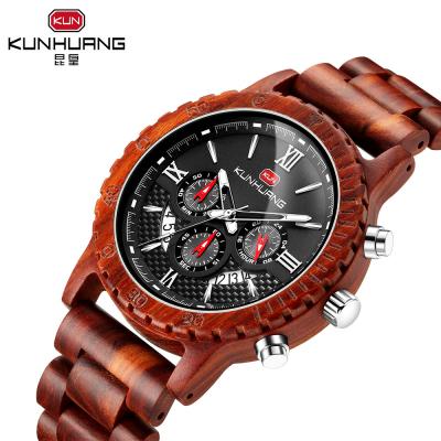 China Man Red Sandal Wooden Quartz Watch Black Dial 6 Pointers 1014-3 for sale