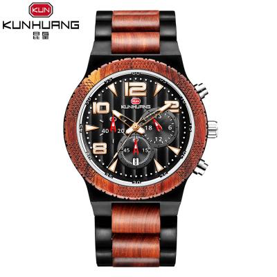 China Man Black Dial Red And Black Sandel Wooden Quartz Watch Luminous Water Proof 1016-3 for sale