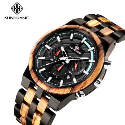 China Black Sandel And Zebra Wooden Quartz Watch 6 Hands Calendar Wristwatch Man 1018-1 for sale