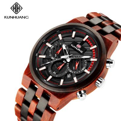 China Black Dial Wooden Quartz Watch 6 Hands Luminous Wristwatch Man 1018-3 for sale