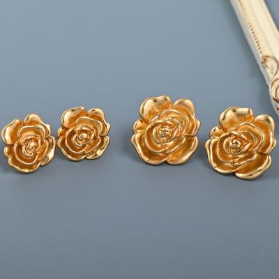 China Environmental Friendly Light Luxury Hong Kong Style French Vintage Metal Rose Earrings gold plated earrings for sale