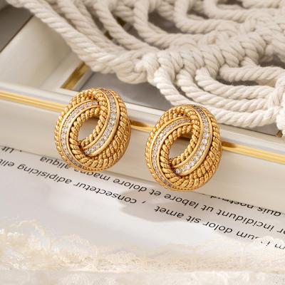 China Environmental Friendly New Vintage Full Diamond Earrings Twists Earrings stainless steel minimalist earrings for sale