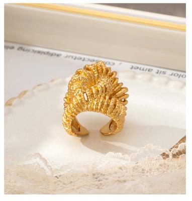 China Environmental Friendly European and American niche design fashion ring copper gold plated texture exaggerated ring for sale