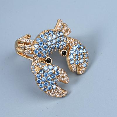 China Environmental Friendly New Flash Diamond Advanced Sea Blue Zirconia Ring Fashion Crab Open Ring for sale