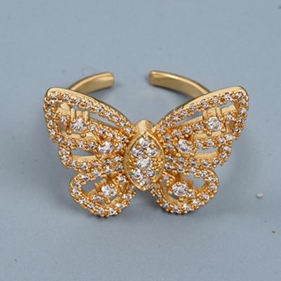 China Environmental Friendly New Fashionable Zircon Butterfly Open Ring laser cutting Roman number stainless steel ring for sale