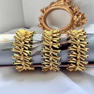 China Environmental Friendly Fresh Bracelet Cuifa Green Bracelet Copper Plated Gold Inlaid with Green Zircon Stone Bracelet for sale