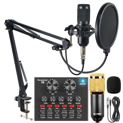 China Professional Live Streaming Microphone Set Device Condenser Headset Microphone Studio with Sound Card Metal Arm Stand Recording Audio Microphone for sale