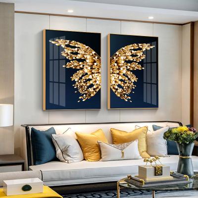 China Eco-Friendly Beautiful 2 Panels Custom Made 5 Panels Floral Butterfly Oil Paintings On Canvas With Aluminum Framed For Decorative Home Wall Art for sale