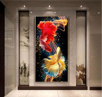 China Home Entrance Front Hall Decoration Crystal Porcelain Painting Fashion Carp Living Room Modern Light Luxury Gallery Wall for sale