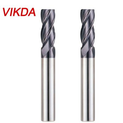 China Cemented Carbide Vikda 4 Flute Coating Long Flute Fillet Radius Solid Carbide End Mill for HRC60 Milling Machine CNC Tool Milling Cutter for sale