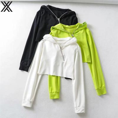 China Good Quality Cropped Breathable Diagonals Cropped Zipper Hooded Cropped Zipper Hoodie for sale