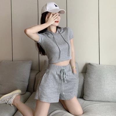 China 2021 Summer Women Sexy QUICK DRY 2 Piece Drawstring Sweat Shorts Set Woman Sweat Shorts for sale