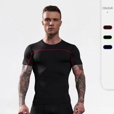 China 2021 Anti-Wrinkle Men's Shaper Slimming Gym Fitness Compression Reflective High Elastic Short Sleeve Dry T-Shirt for sale