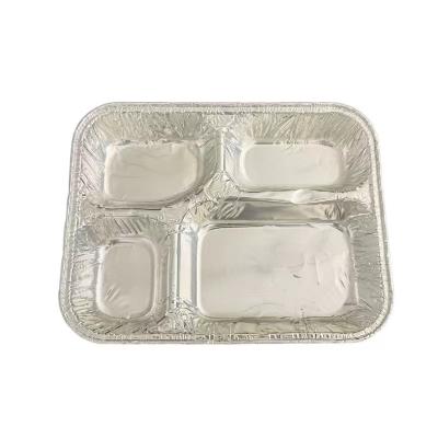 China 4Compartment Disposable Aluminum FoodCooking Trays With Lid for sale