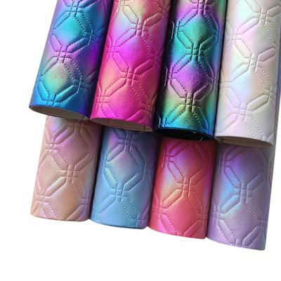 China Anti-rust 8 Pcs A4 Laser Faux Iridescent Embossed Holographic PU Leather Sheets For Hair Bows Earrings Clips Making for sale