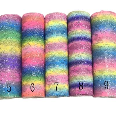 China Anti-rust Lace Mesh Embroidery Flower Rainbow Glitter Faux Leather Fabric Roll Sheet For Making Hair Bow Decoration DIY Accessories for sale