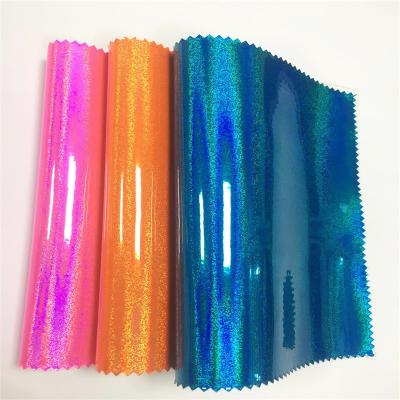 China Waterproof Super Shiny Holographic Metallic Smooth Laser PU Faux Leather Fabric For Making Shoe /Bag/DIY Accessories for sale