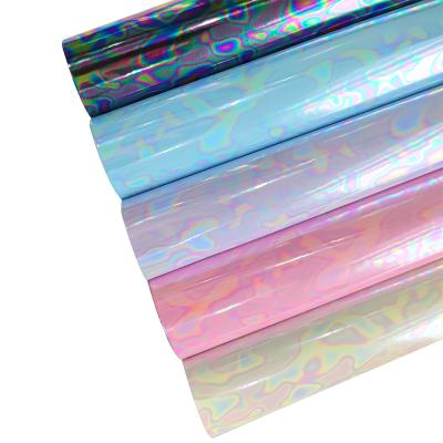 China Rainbow Waterproof Shiny Shiny Metallic Faux Holographic Fabric Sheet Cotton Leather Backing For Making Shoes Pouch Bags for sale