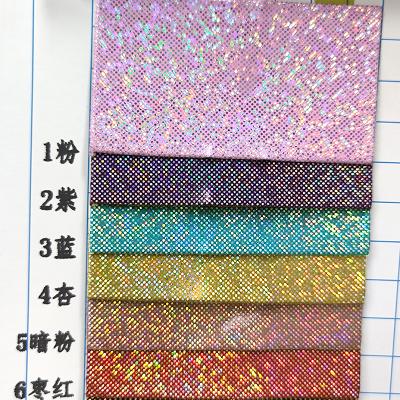 China Solid Color Waterproof Synthetic Faux Glitter PU Holographic Leather Fabric For Ladies Handbags Mouse Pad Phone Case for sale