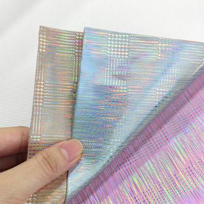 China Plover Grid Pattern Waterproof Glossy Holographic Leather For DIY Accessories Notebook Purse Making for sale