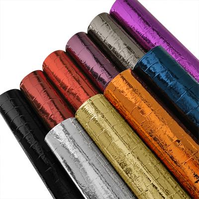 China Mirror Waterproof Metallic Shiny Square Embossed Faux Fabric Velvet Leather Backing For Making Bags Shoes for sale