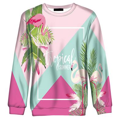 China Full 3d sublimation crewneck color block flamingo anti shrink custom sweatshirt for teenage girls summer tropical green leaves pullover for sale