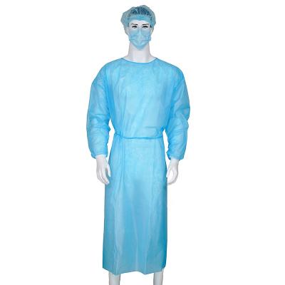 China Dust protected workshop pp blue yellow waterproof disposable nonwoven gowns level 1 isolation with knitted cuff for sale