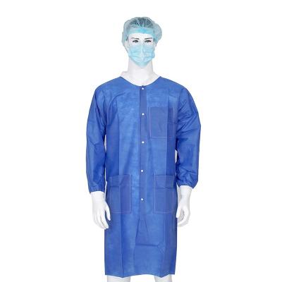 China Hospital Factory Supplier PP Disposable White Blue Nonwoven Lab Coats With CE Certificate for sale