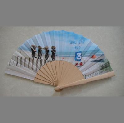 China Promotional China Custom Printed Plastic Wood Bamboo Cloth Folding Hand Fan for sale