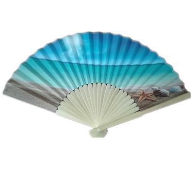 China Chinese Folk Art 21cm Paper Folding Printed Bamboo Fan With One Side Paper for sale