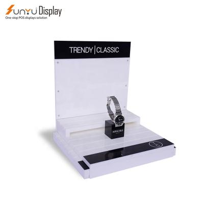 China Worktop Stand Free Customize Design Luxury Acrylic Watch Counter Display With C Ring Watch Counter Display for sale