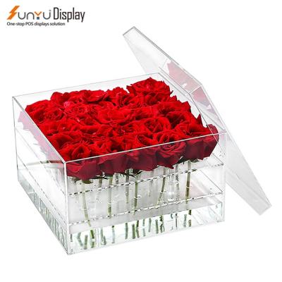 China Display Flowers Removable Acrylic Flower Tray Flower Display Gift Package Box Clear Acrylic Box for sale