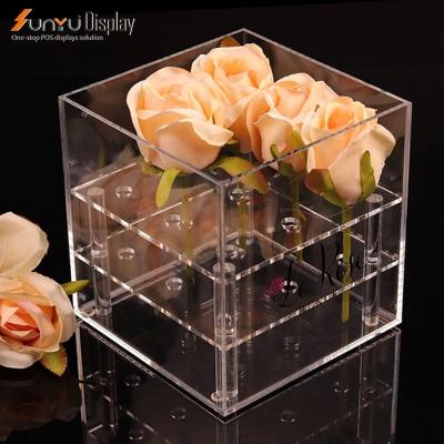 China Environmental Friendly Luxury Free Size Preserved Boxes Flower Stand Box Clear Acrylic Display Acrylic Flower Box for sale