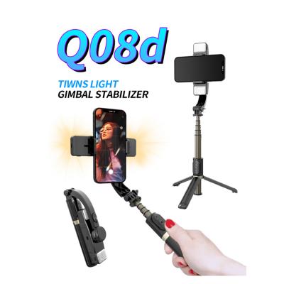 China New Design Light Fill Fold Fold Q08d Selfie Stick 360 Rotation Stable Tripod Control Selfie Stick Gimbal Stabilizer for sale