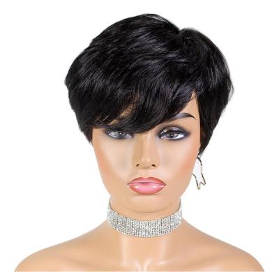 China Queen Pixie Cut Straight Wig Brazilian Remy Human Hair Wigs Pixie Cut Loose Wave Machine Ali Made Short Wig for sale